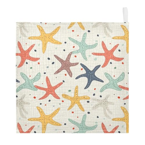 Image of vvfelixl Colorful Starfish Baby Burp Cloths Baby Muslin Washcloths for Boys Girls Cotton Babys Face Towel for Newborn Infants Soft and Absorbent 11.8 X 11.8 in, 5 Pack