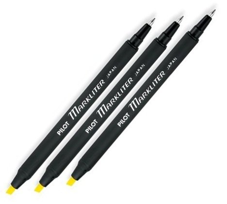 3 Pack Markliter Black Ballpoint Pen & Fluorescent Yellow Chisel-Tip Highlighter by PILOT (Catalog Category: Paper, Pens & Desk Supplies / Pens)