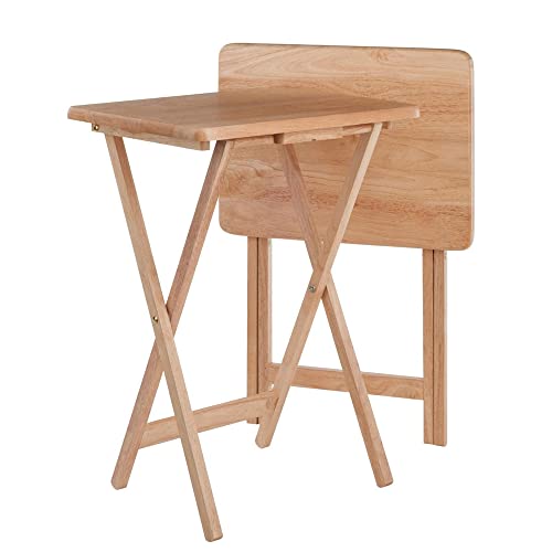 Image of 2-Piece Solid Wood TV Tray Table Set | Foldable Snack & Laptop Desk | Portable Folding Dinner Side Table | Space Saving | Natural Finish