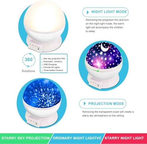 Image of Kids Star Projector Night Light, Nebula Star Projector 360 Degree Rotation - 4 LED Bulbs 12 Light Color Changing with USB Cable