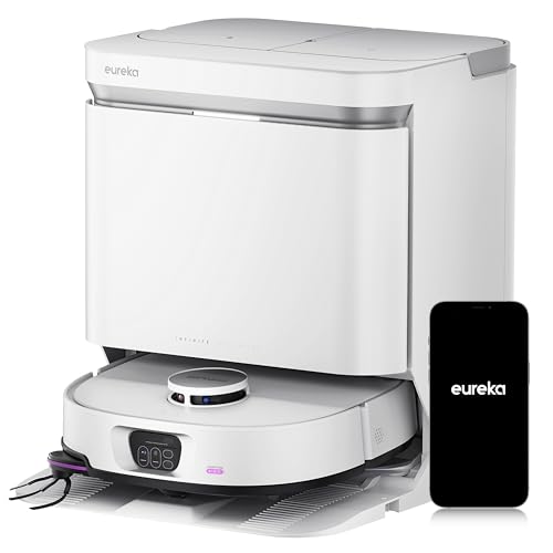 Eureka J15 MAX Ultra Robot Aspirador y Fregasuelos 22,000Pa con Base Autovaciado, Mopa, Cepillo Lateral Extensible, Limpieza con Agua a 80℃, IntelliView 2,0, Anti Enredos Aspiradora Inteligente