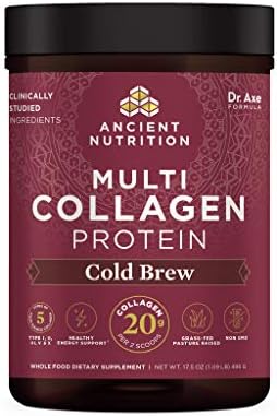 Collagen Powder Protein by Ancient Nutrition, Cold Brew Coffee Multi Collagen Protein with 40mg Caffeine/Serving, Hydrolyzed Collagen Peptides Supports Skin and Nails, Gut Health, 17.5 oz