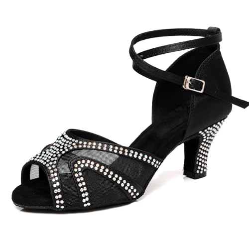Women's Latin Dance Shoes Rhinestones Satin Ballroom Salsa Bachata Professional Performance