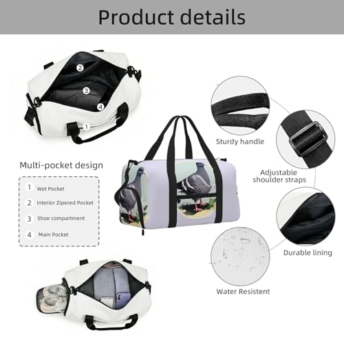 Bolsa de equipaje con palomas grises ideal para tus escapadas de fin de semana y entrenamientos 5