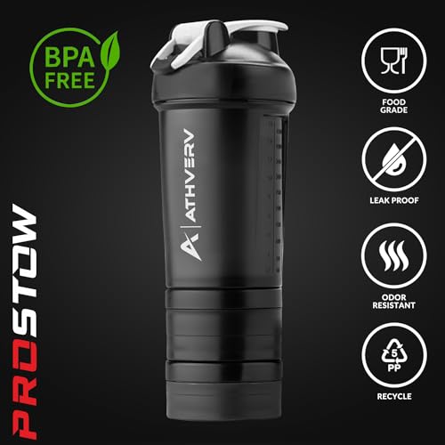 Image of Plastic Pro Gym Shaker Bottle, Protein Shaker With 2 Storage Compartment, Pill Tray & Blender Ball, Black, 550 Ml