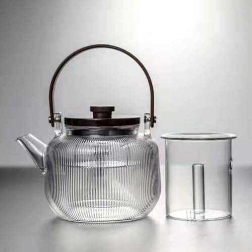 Nicffdi 急須 耐熱ガラスティーポット おしゃれ ガラス 茶器 大容量 木製持ち手 茶こし付き 直火可 ih対応 割れにくい 食洗機対応 分茶器 ホーム 業務用 飲食店 お店用 ティーパーティに大活躍 (スタイルA)