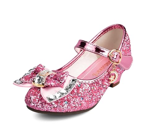 TRIWORIAE-Zapatos de Princesa Elegantes para Niñas de Tacón con Lentejuelas Purpurinas para Disfraz, Fiestas, Bodas Rosa 31