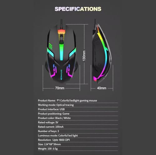 Image of ENTWINO USB Wired Gaming Mouse A1 Black, LED Backlight up to 1800 DPI, Ergonomic Design for Laptops and pc