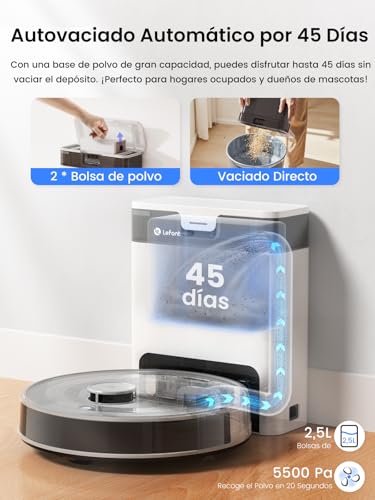 Image of LEFANT M2 Pro Robot Vacuum Cleaner with Wiping Function, LiDAR Navigation Mapping, Vacuum Cleaner Robot with Suction Station, 6000 Pa, APP /Alexa Control, Robot Vacuum Cleaner Suction Power Ideal for