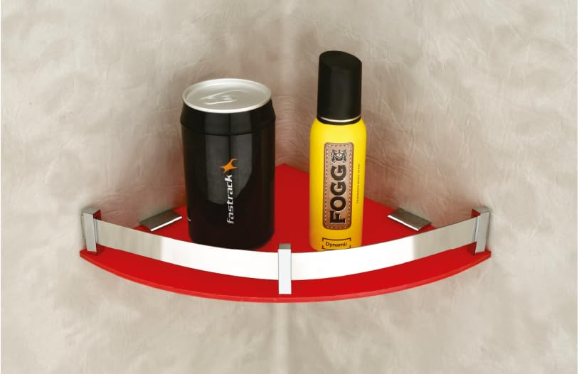 Self-Adhesive Acrylic Bathroom Corner Shelf Rack Organizer Stand includes Screws and Screw Caps Bathroom Organisers Storage Racks Red (10X10 Size Pack of 2)