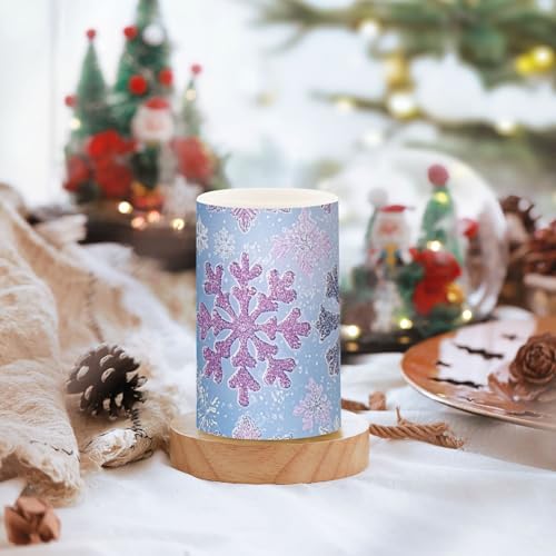 Image of Christmas Lights Flameless Candles Snowflake Light Blue Purple B Pillar Candles Set of 2 Battery Operated Remote Control Warm Lights Home Decor