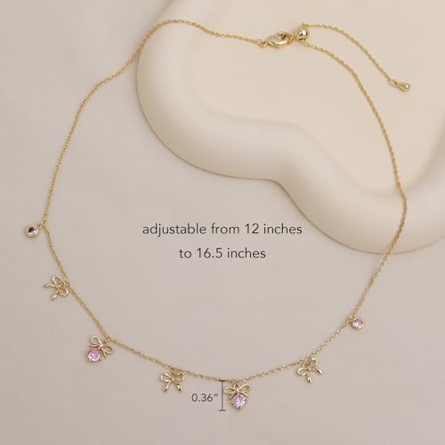 Sonateomber Dainty Gold Charm Choker Necklaces for Women, Square Emerald Heart Bow Cross Pendant Adjustable Chain Wedding Prom Jewelry Gifts3