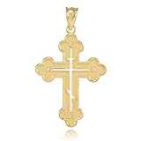  Kleine Schätze - 14 Karat Gold Orthodoxen Diamant Kreuz Anhänger (Kommt mit einem 45cm Kette)