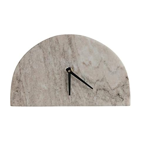 Bloomingville Decorative Half Moon Marble Mantel Clock, Beige and Black Cover
