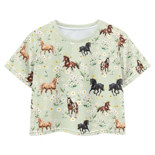 Image of Girls Fashion Crewneck Tee Shirts Casual Short Sleeve Crop Top Summer Outfits 5-14 Years Old