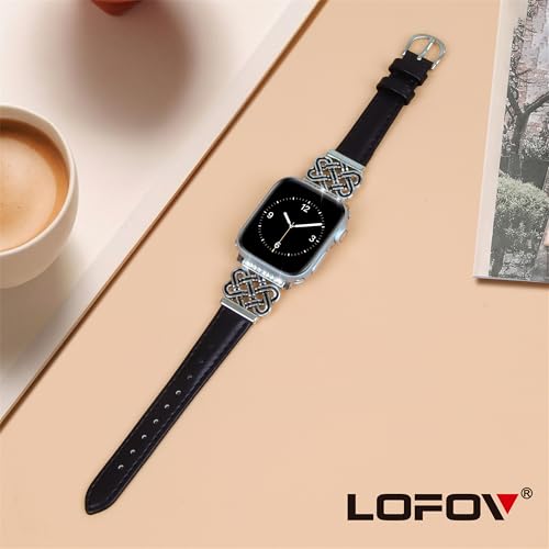 Image of Compatible with Apple Watch Bands Women 38 /40 /41 /42mm Dressy Slim Leather Strap with Designer Celtic Knot Interlock Buckle Bracelet for iWatch Series 11 10 9 8 7 6 5 4 SE 3 2 1