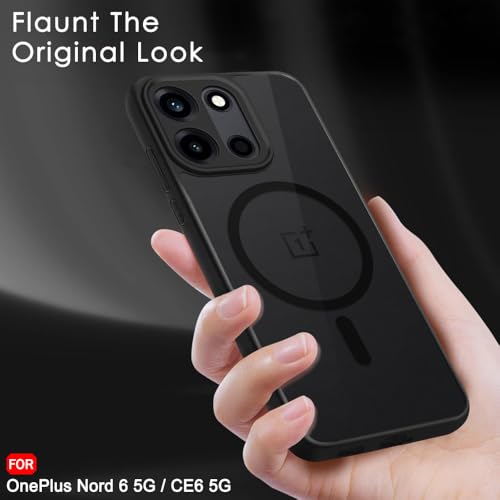 Image of TheGiftKart Hybrid Shockproof Back Cover Case for OnePlus Nord 6 5G / CE 6 5G Compatible with MagSafe | Hard Back Cover Case (PC & TPU, Translucent Smoke Matte Back, Black Sides)