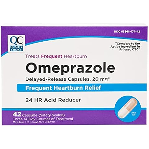 Quality Choice Omeprazole Delayed Release Acid Reducer 20mg, Frequent Heartburn Treatment, 42 Tabs Each (1) Cover