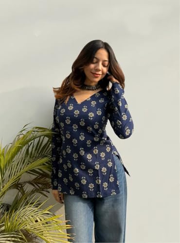 Image of ANNI Designer Cotton Short Kurti for Women | Stylish Kurti | Short Kurti Top | Casual Kurta for Women | Comfortable Cotton Kurtis for Womens