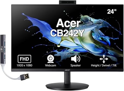 Image of Acer 24 inch FHD IPS Conferencing Monitor with Anti-Glare | 75Hz Refresh Rate, Speakers, Webcam, Adjustable Height /Swivel /Tilt, VESA Mount (100mm), HDMI, VGA & DKZ USB Port Expander
