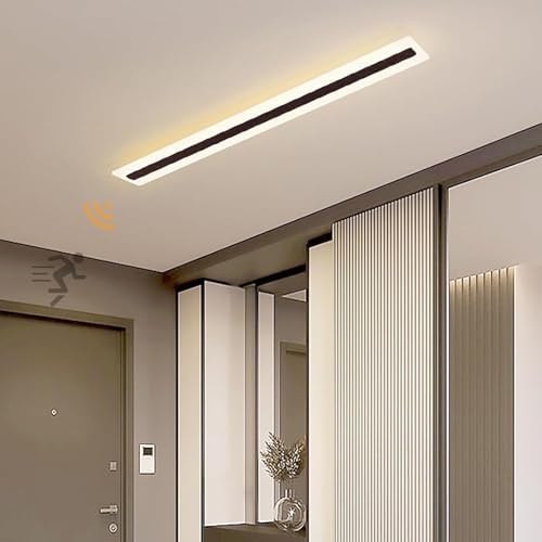 Plafonnier LED détecteur de mouvement 40W rectangle aluminium lumière chaude noir 40cm