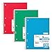 Mead Spiral Notebooks, 3 Subject, Wide Ruled Paper, 120 Sheets, 10-1/2" x 7-1/2", Red, Green, Blue, 3 Pack (73179)