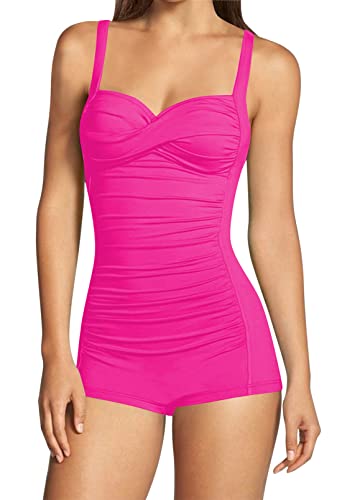 Sovoyontee - Traje de baño de una pieza para mujer con control de abdomen y pantalón corto, fruncido, Large