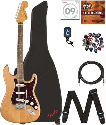 Fender Squier Classic Vibe '70s Stratocaster - Natural Bundle with Gig Bag, Instrument Cable, Tuner, Strap, Strings, Picks, and Austin Bazaar Instructional DVD