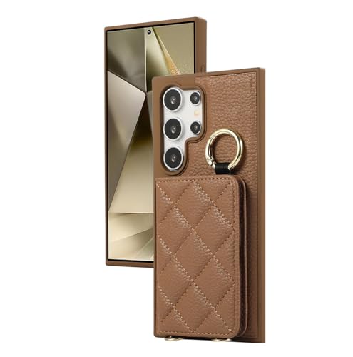 �J�[�h�z���_�[�t���N���X�{�f�B�E�H���b�g�^�X�}�z�P�[�X Samsung�p Galaxy S25 S26 Ultra Edge S24 S23 S22 Plus�Ή� �`�F�b�N�����U�[�J�o�[�iS23 Ultra�p/�u���E���j