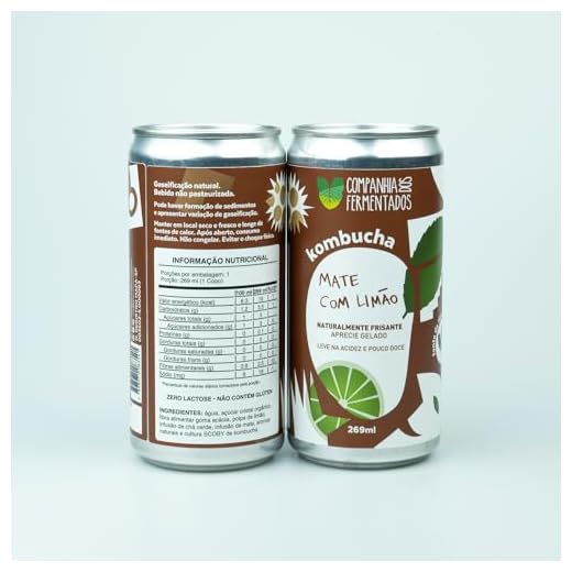 Kombucha de chá mate com limão; gaseificação natural/lata 269ml
