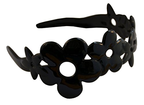 Parcelona French Girls Flower Black Celluloid Acetate Wide Hair Headband