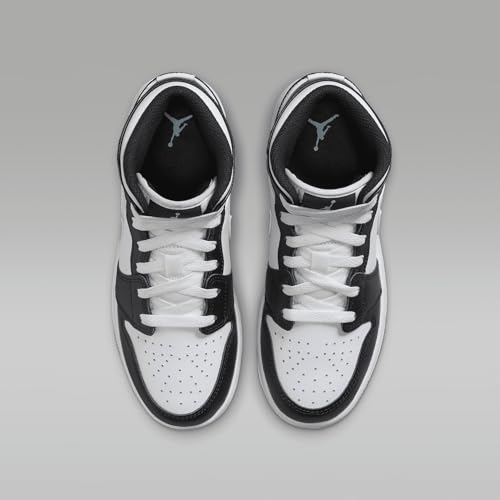 Image of Air Jordan 1 Mid Big Kids' Shoes (DQ8423-103, White /Black /Green Glow) Size 3.5