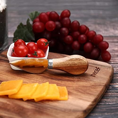 hecef Cheese Board set 3,a Acacia Wood Cheese Plate & a Cheese Knife & a Cheese Fork, Perfect Cheese Platter Slate Board Cheese Serving Board (Cheese board with 2 knives)