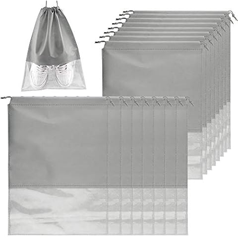 16 Pcs Travel Shoe Bags, Portable Large Shoe Organizer Shoe Storage Bag Waterproof Dust-Proof Shoe Storage Bags Cases with Transparent Windows for Men and Women (Grey) Cover