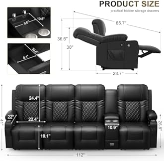 YONISEE 4 Seat Recliner Sofa, Large Reclining Sofa with Storage Console, Manual Reclining Chair with USB Ports, 2 Cell Phone Holder, 4 Seater Recliner Couch for Living Room