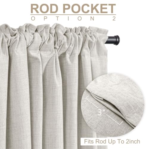 Image of Linen Textured Total Blackout Curtains for Bedroom 72 Inches Long, Beige | 100% Blackout Shield, Back Tab /Rod Pocket Living Room Drapes, Thermal Insulated Blackout Curtains 2 Panels Set, 42 inchW x 72 inchL