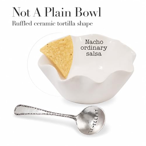 Image of Mud Pie Salsa Ceramic Dip Cup Set, Nacho, White & Silver