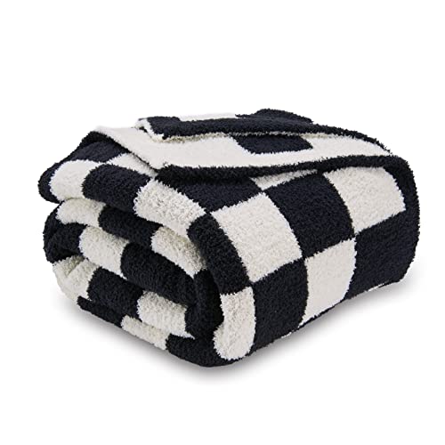 Image of CozeCube Checkered Blanket, Ultra Soft Cozy Black and White Throw Blanket, Warm Cozy Knit Fuzzy Plush Checkerboard Throw for Couch Bed Sofa, 50"x60"