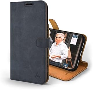 Snakehive iPhone 14 Pro Leather Case | Genuine Leather Wallet Phone Case with Card Holder | Flip Folio Case/Cover with Stand | Compatible with iPhone 14 Pro | (Navy)