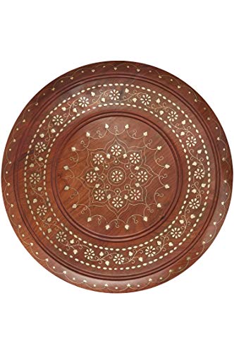Marokkanischer Tisch Beistelltisch aus Holz Caglanur Braun ø 45cm groß rund | Orientalischer runder Hocker Blumenhocker… – Bild 4