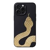 Cavka Black Case for iPhone 13 Pro Max - Gold Snake Shockproof Protective Phone Case TPU Rubber Matte Luxury Cover Fancy Golden Serpent Scales Trendy Reptile Stylish Minimal Glitter Design for Women