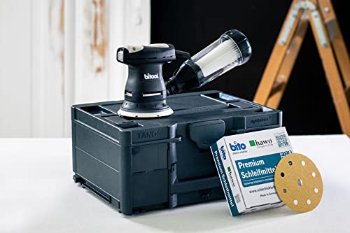 Bitool Exzenterschleifer RXM125, leistungsstarker und kompakter Tellerschleifer mit Zentralabsaugung, Schleifmaschine im Systainer mit 2 Schleiftellern (Ø 125 mm & 150 mm) (Exzenterschleifer RXM125) – Bild 3