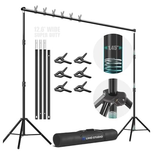 LimoStudio 12.4 feet Width, 10 feet Height, Heavy Duty Backdrop Stand, 1.45 inch Thick Tripod Pole, Background Support Structure System, AGG1782