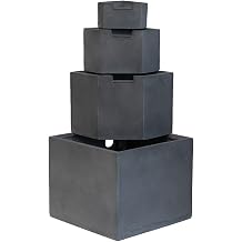 Water Fountain Outdoor Modern 4-Tier Square Design for Space-Saving Indoor Herb Garden - Gray Cement Fountain for Urban Balcony & Patio Decor