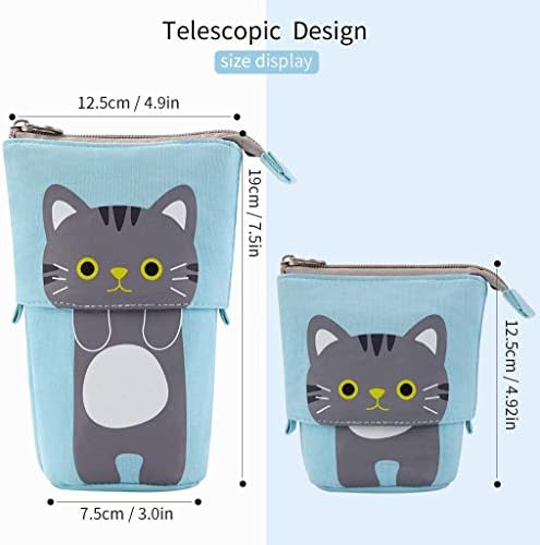 Cute Pencil Case,Cartoon Cat Pencil Holder Upright Pencil Bag Stationery Case Gift for Students Teenagers Girls Adults Students and Office Supplies