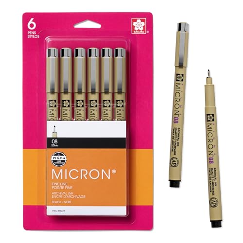 Image of Sakura 50039 6-Piece Pigma Micron-08 Ink Pen Set, 0.50mm, Black