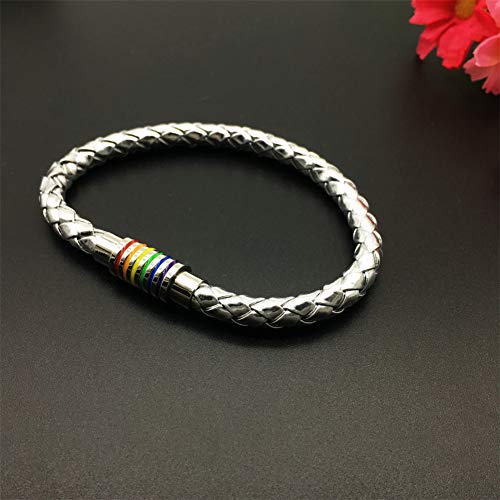 Image of Leather Braided LGBT Rainbow Bangle Bracelet - Gay & Lesbian Pride