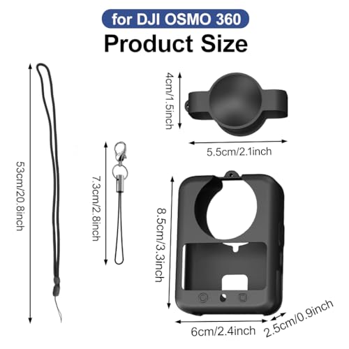 Image of ZORBES Silicone Cover Case for DJI Osmo 360, Soft Lens Cap Protector All-Round Protective Case for DJI Osmo 360 Accessories with Lanyards, Shockproof, Precision Fit, Set of 4Pcs