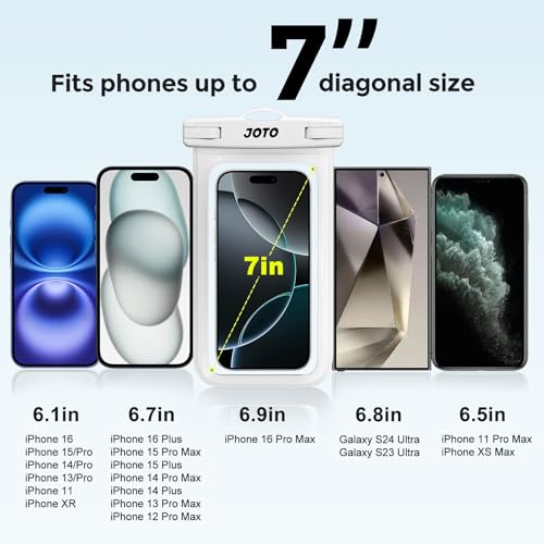Image of JOTO Up to 7 inch Universal Waterproof Phone Case for iPhone 17 Air 16 15 14 13 12 11 Plus Pro Max, IPX8 Cellphone Dry Bag XR X SE, Galaxy S23 S22 S21 S20+ S20 S10 Plus Note, Pixel -White