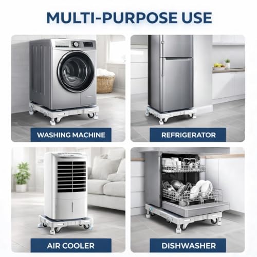 Image of Smart Shelter Washing Machine Stand with Wheels & Green Anti Vibration Pads Adjustable Metal Stand for All Semi or Front or Top Load Washing Machine (Anti Vibration Pads White-Green 170 KG)